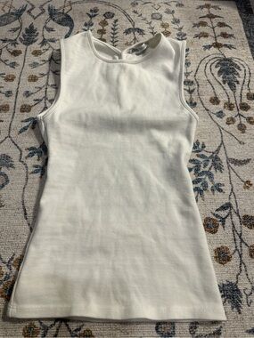 Zara White Ribbed Tank Top with back cut out in Medium